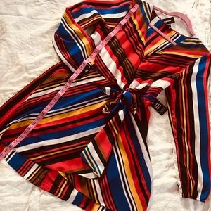 Striped Knotted V-Neck Elastic Waist Dress